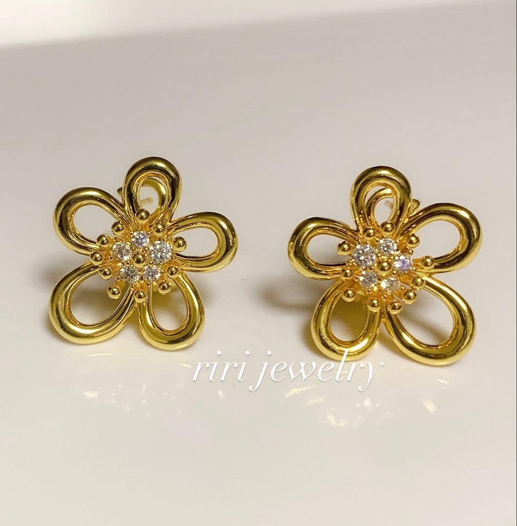 YG フラワー モアサナイト ピアス