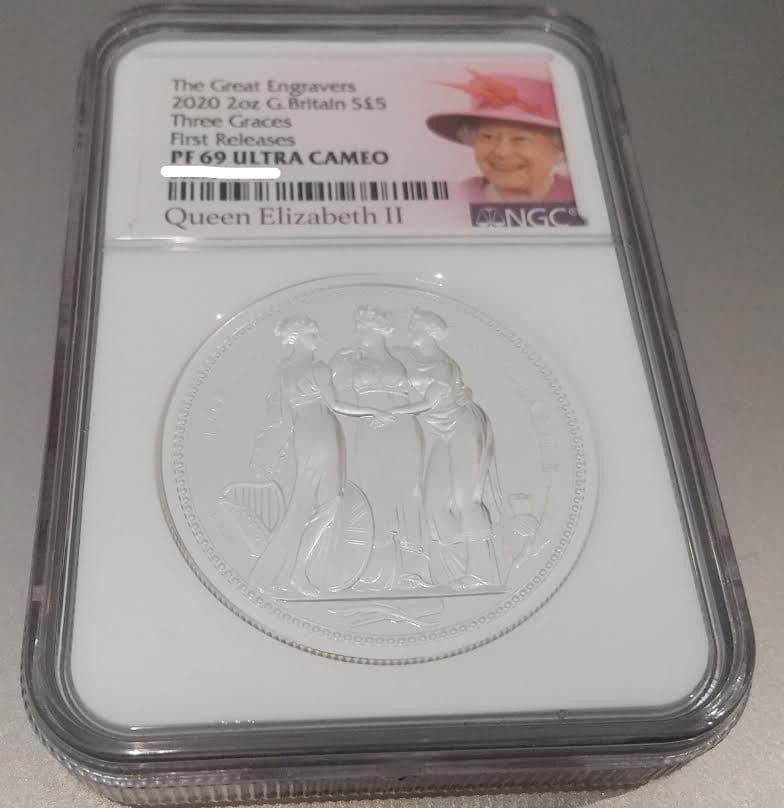 ロイヤルミント スリーグレイセス 銀貨 2オンス PF69 ファーストリリース