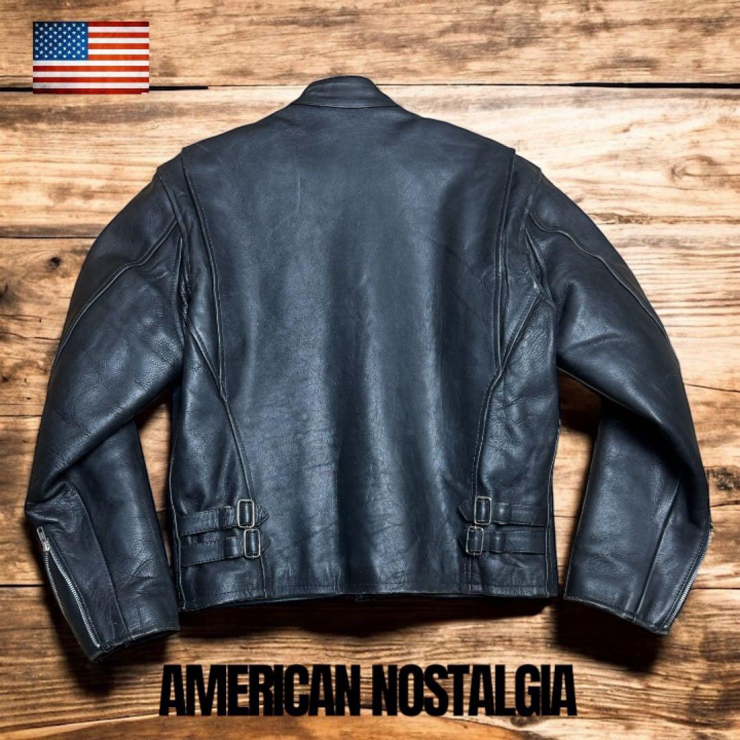 【肉厚×短丈】90s 牛革レザー 中綿キルティング バイカージャケット XL