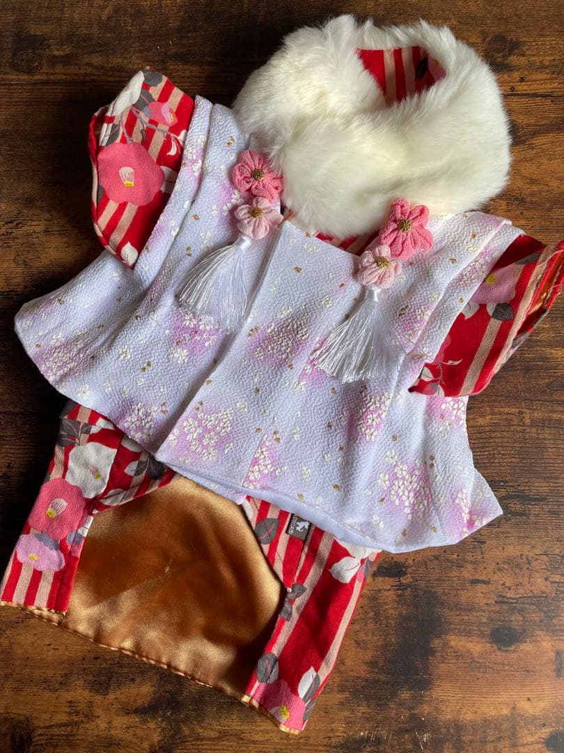 お値下げ　犬服　七五三 お正月　被布＆お着物＆ショールセット　サイズM