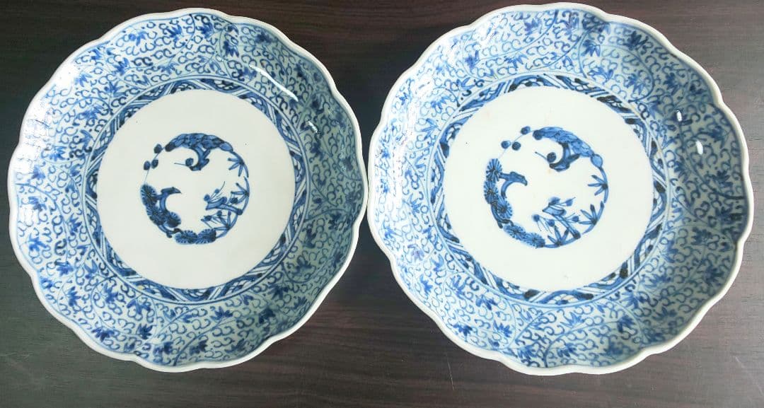 古伊万里 染付花微塵蛸唐草 松竹梅 大明成化年製