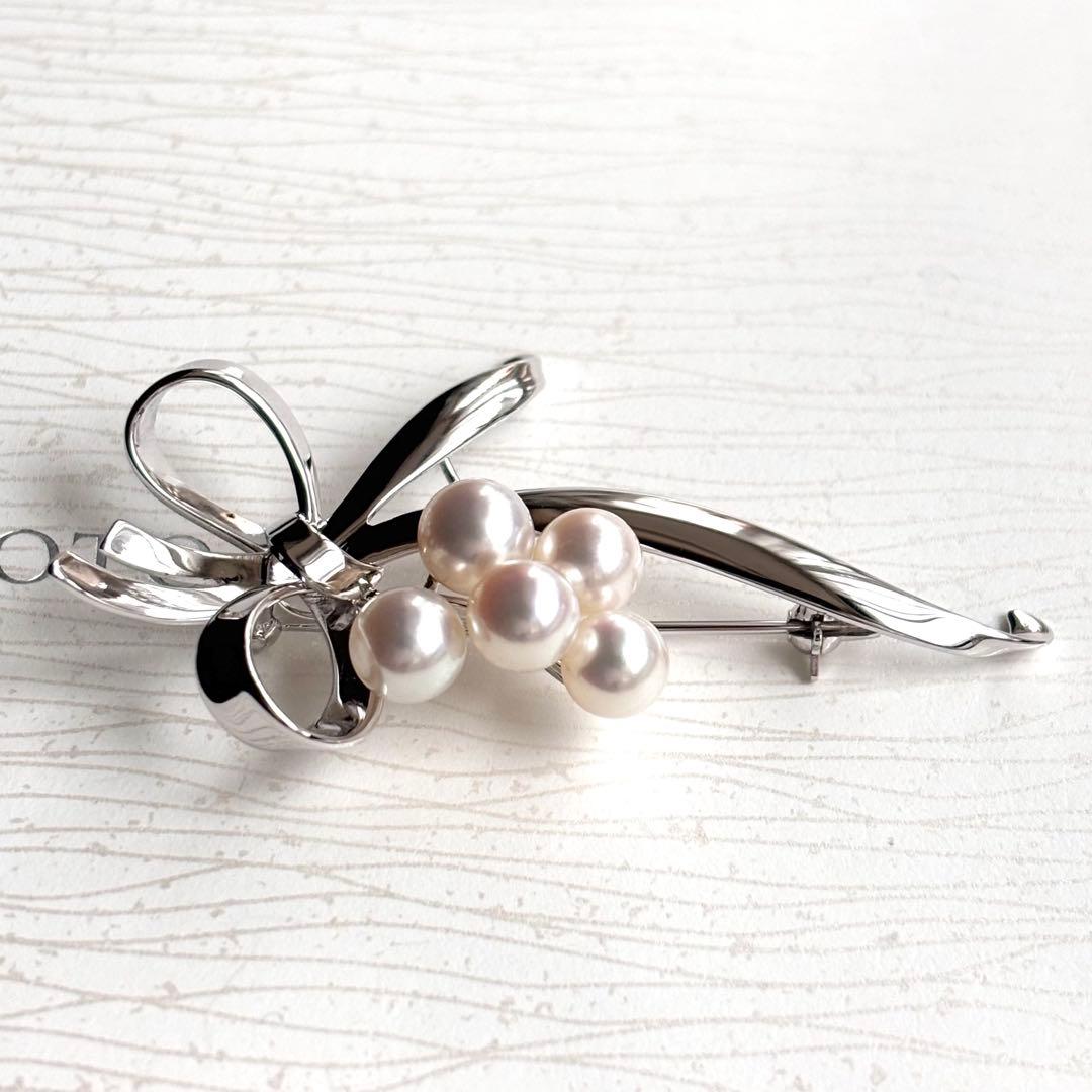 MIKIMOTO ミキモト パールブローチ ピンクホワイト 愛子さま リボン