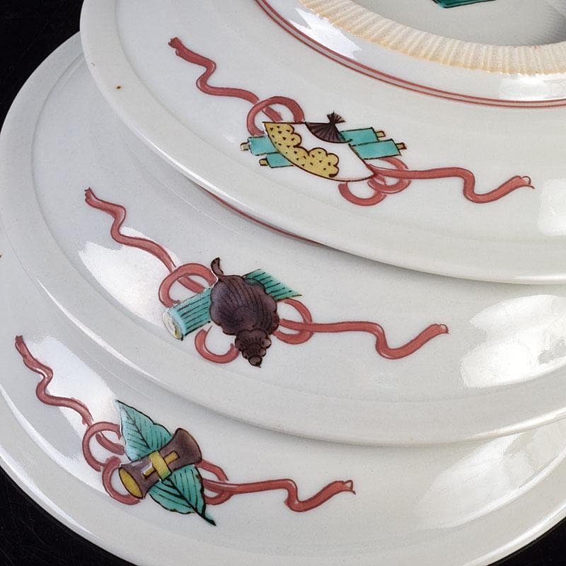 九谷焼　初代徳田八十吉造　古九谷写　絵変中皿　五客二組　共箱　F　R9208B