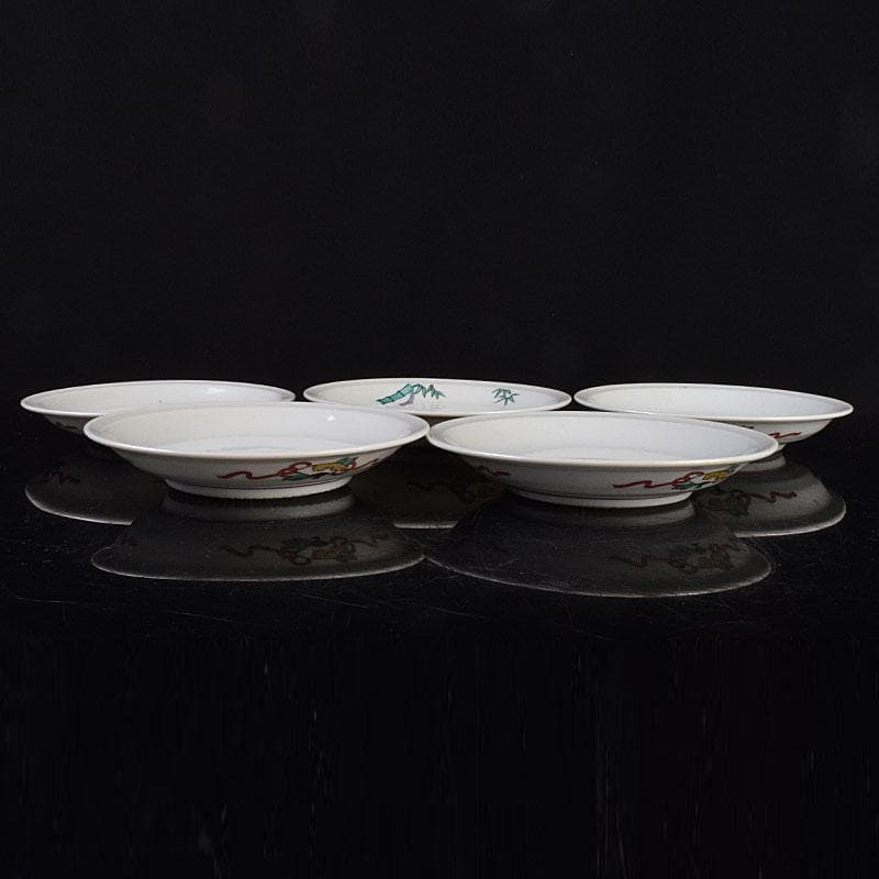 九谷焼　初代徳田八十吉造　古九谷写　絵変中皿　五客二組　共箱　F　R9208B