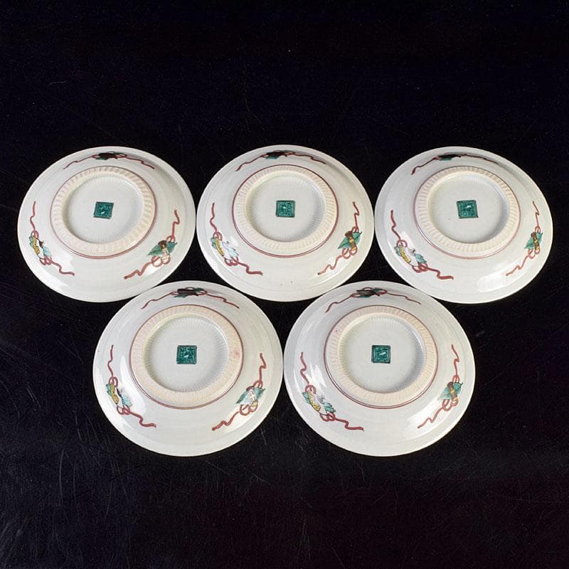 九谷焼　初代徳田八十吉造　古九谷写　絵変中皿　五客二組　共箱　F　R9208B