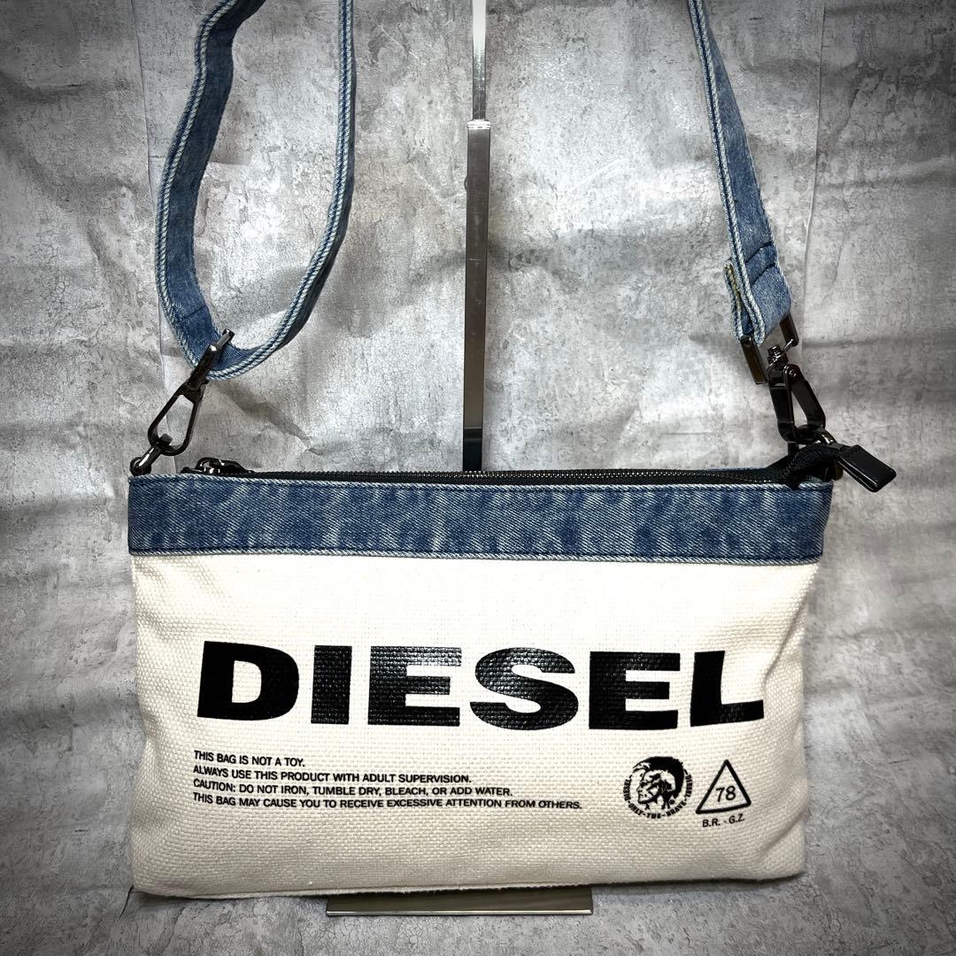 極美品 DIESEL デニム ショルダーバッグ キャンバス ロゴ ジップ y2k