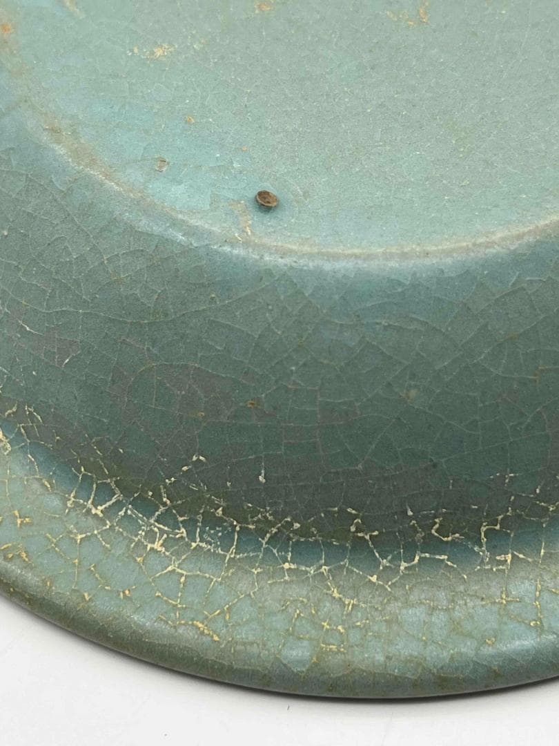 宋時代　青磁　汝官窯碗 三支釘燒盤 郊壇官窯皿 水差し 唐物(B-86)