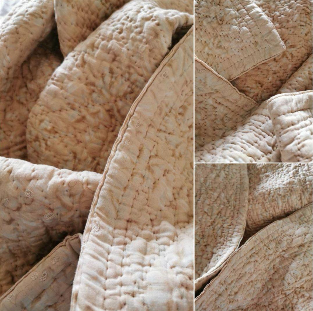 英国アンティーク ウェールズ/ダーラムキルト 肉厚ブティ風 ベージュボタニカル柄