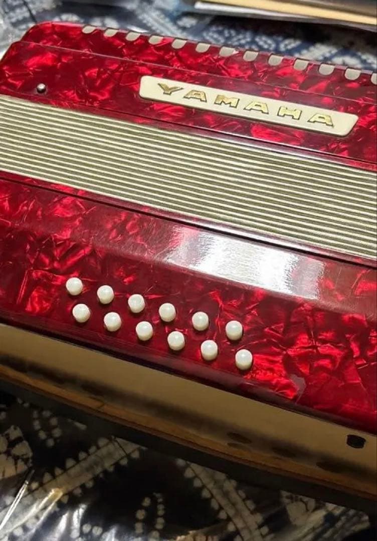 ケース付き　YAMAHA アコーディオン 赤 25鍵 12ボタン