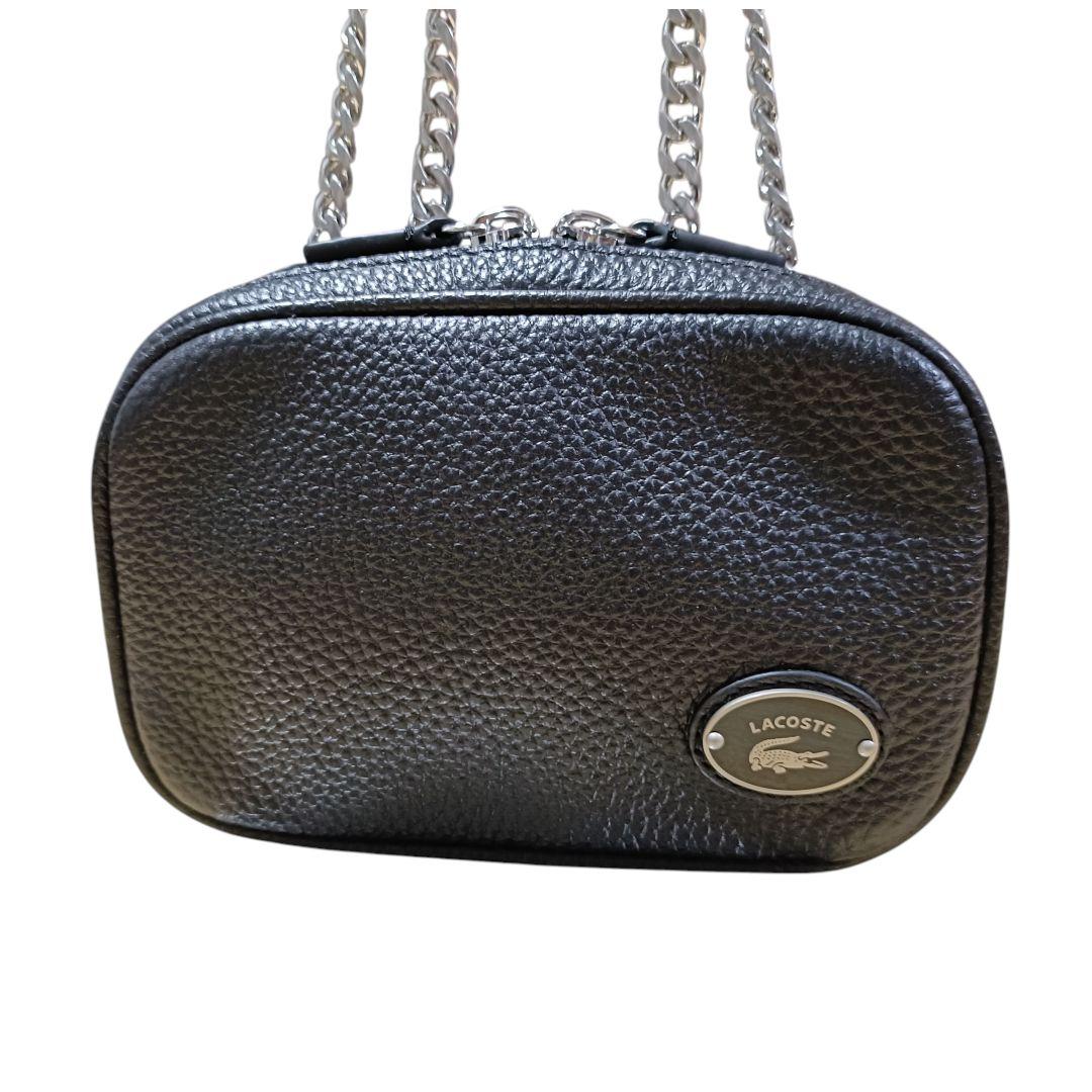 美品 ラコステ オリジンクロコ トップグレインレザースクエアショルダーバッグ