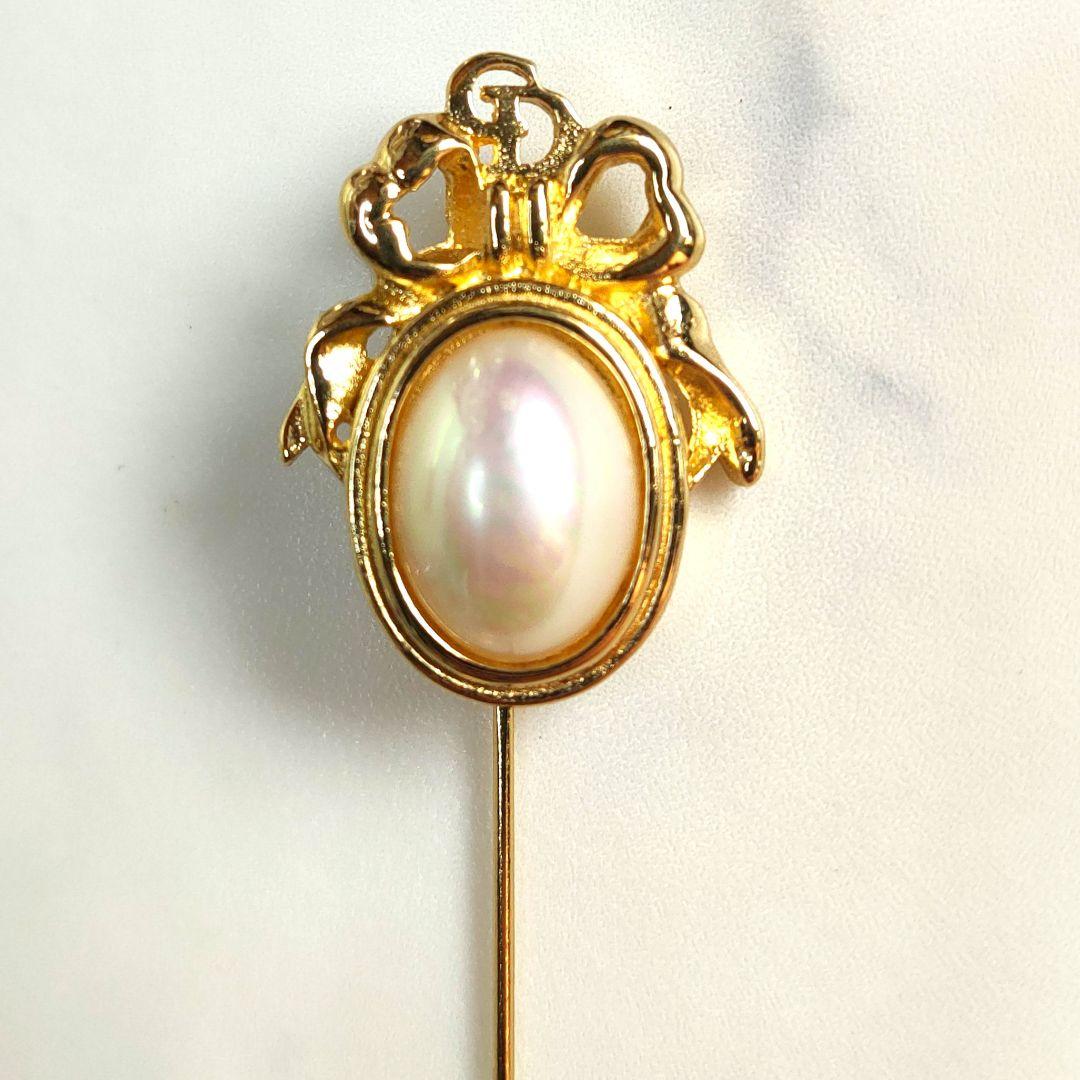 【美品✨】クリスチャンディオール　ピンブローチ　パール CDロゴ ゴールド金具