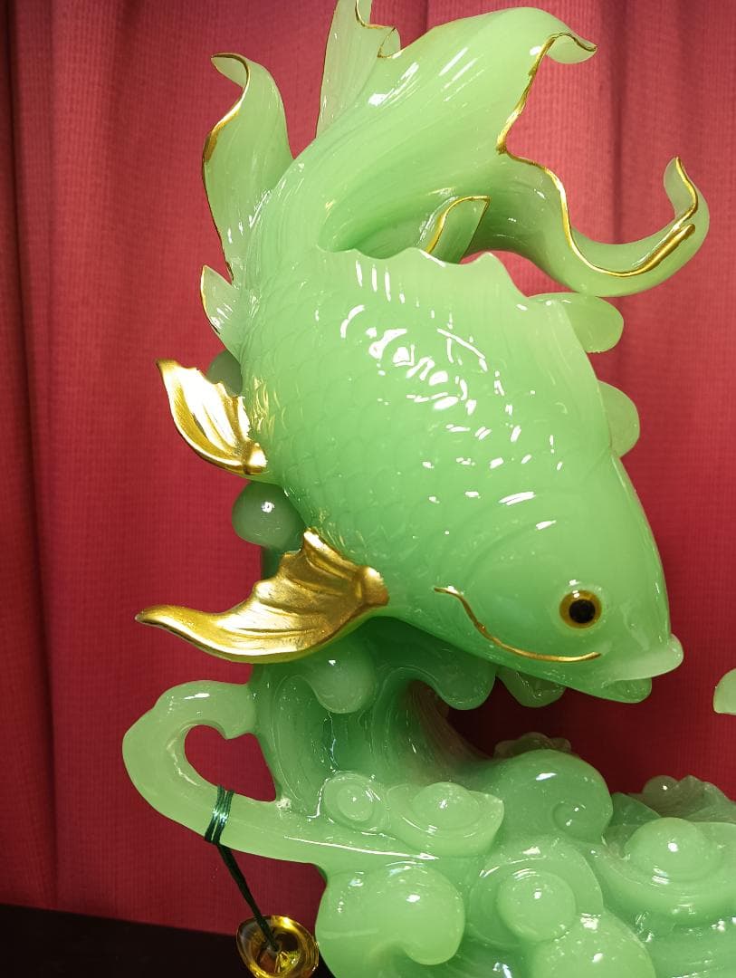 中国風水飾り　緑の魚彫刻置物