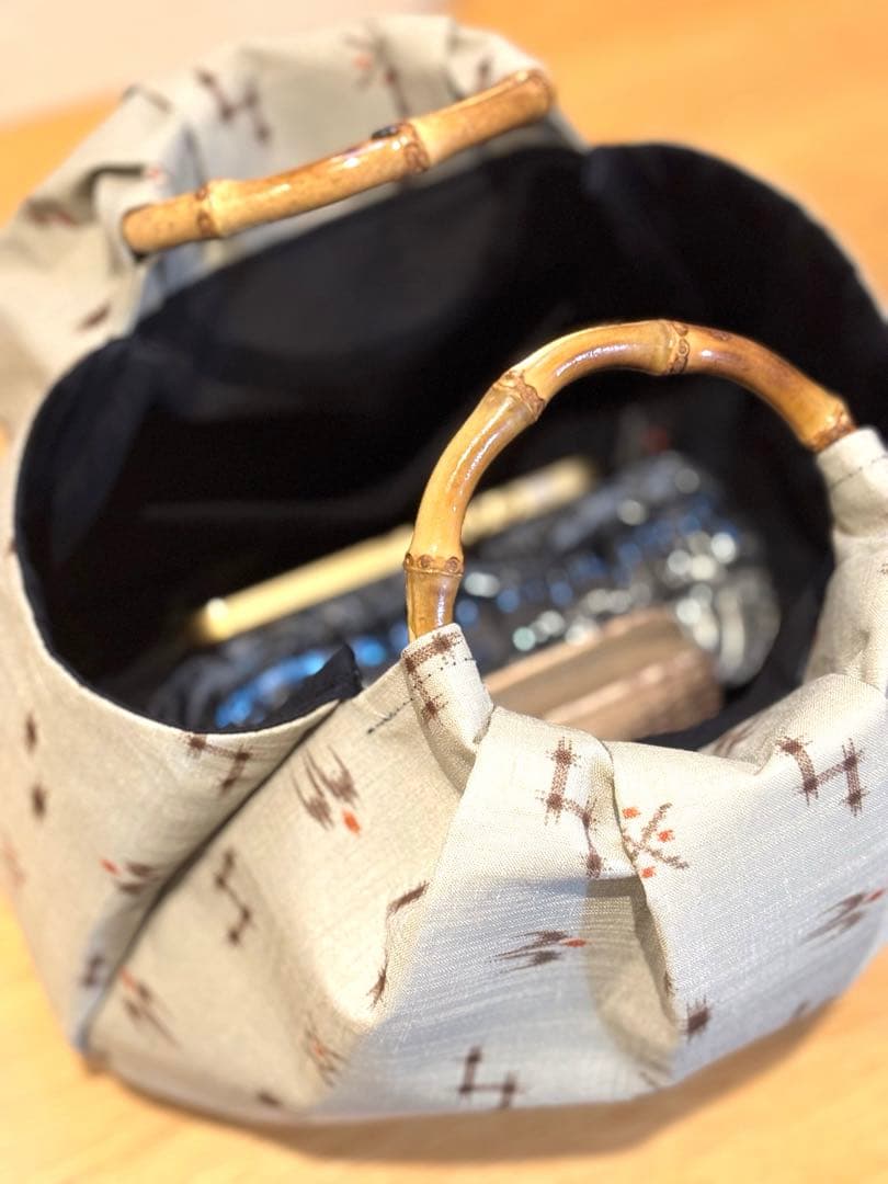 琉球柄　沖縄絣柄　モスグレー　和装バック・着物バック　入学卒業結婚式七五三振袖