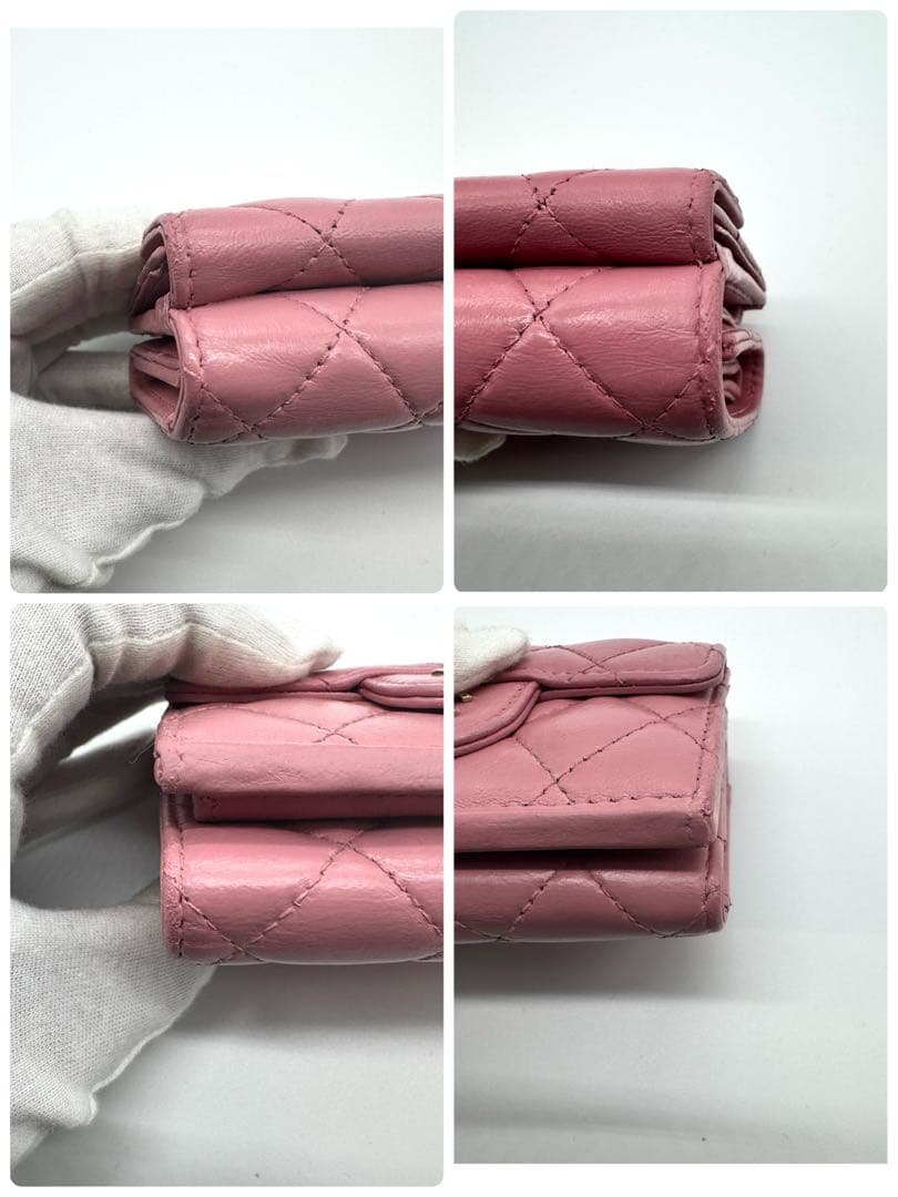 CHANEL シャネル　マトラッセ　三つ折り財布　ピンク