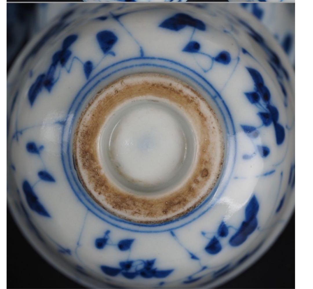 送料無料　清時代　青華煎茶碗5客　口径8.7ｃｍ　茶道具