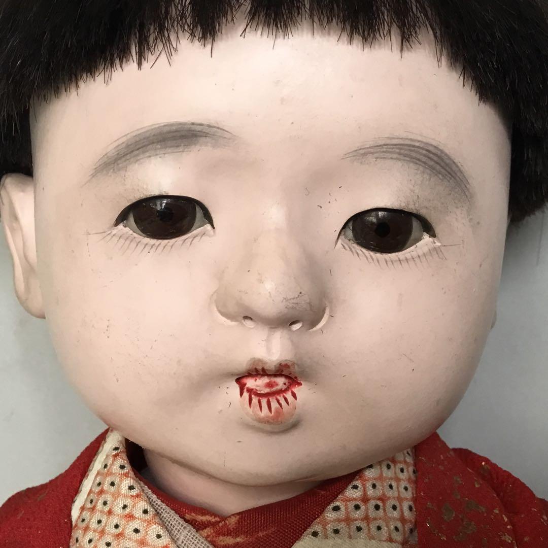 古い人形◆お座り人形　髷結い◆紙箱入り 抱き人形 昭和レトロ 日本人形