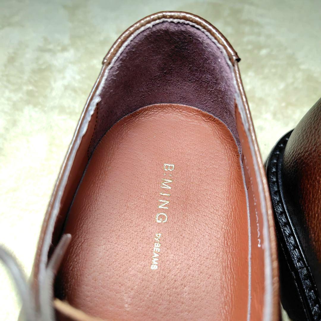 未使用級 B:MING by BEAMS Uチップ シューズ　ビジネス ブラウン