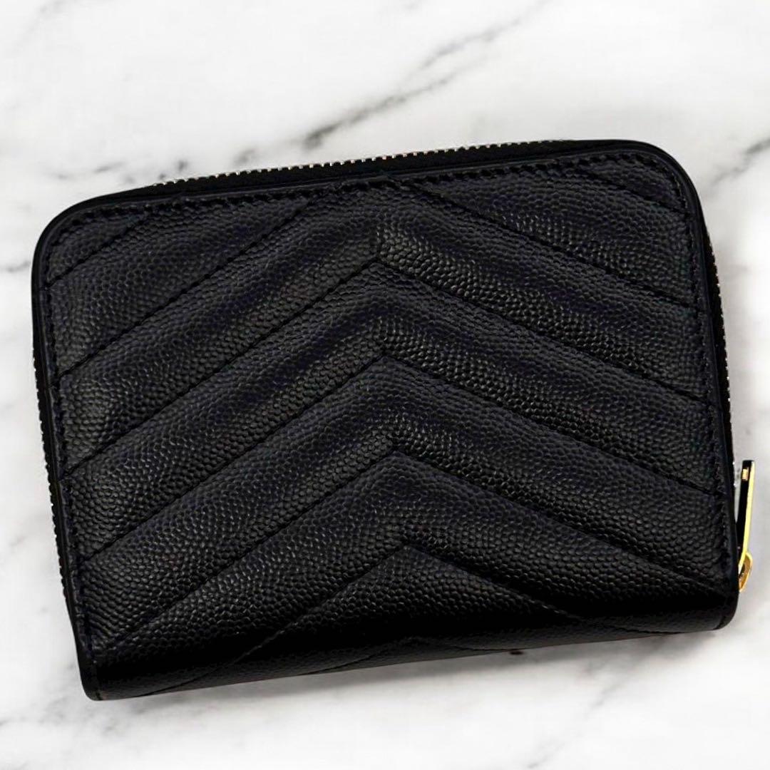 極美品 サンローラン 二つ折り財布 YSL 小銭入れ  カード キャビア