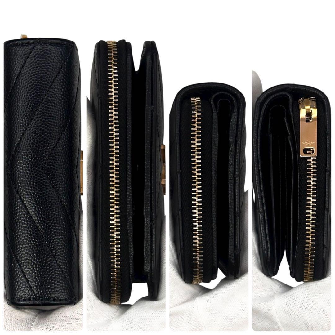 極美品 サンローラン 二つ折り財布 YSL 小銭入れ  カード キャビア