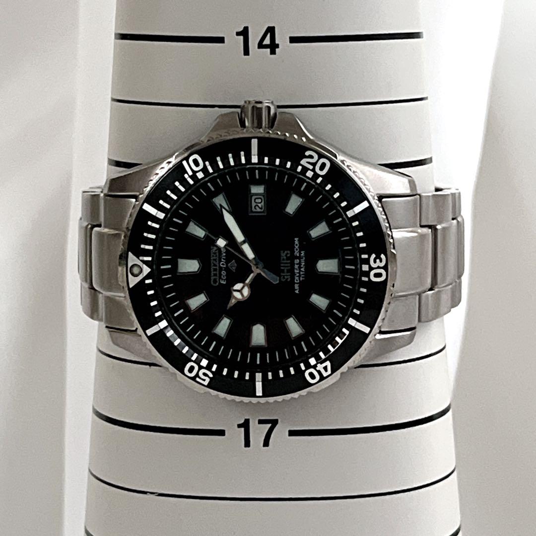 コラボ　シチズン×シップス　腕時計　ダイバーズウォッチ　エコドライブ　シルバー