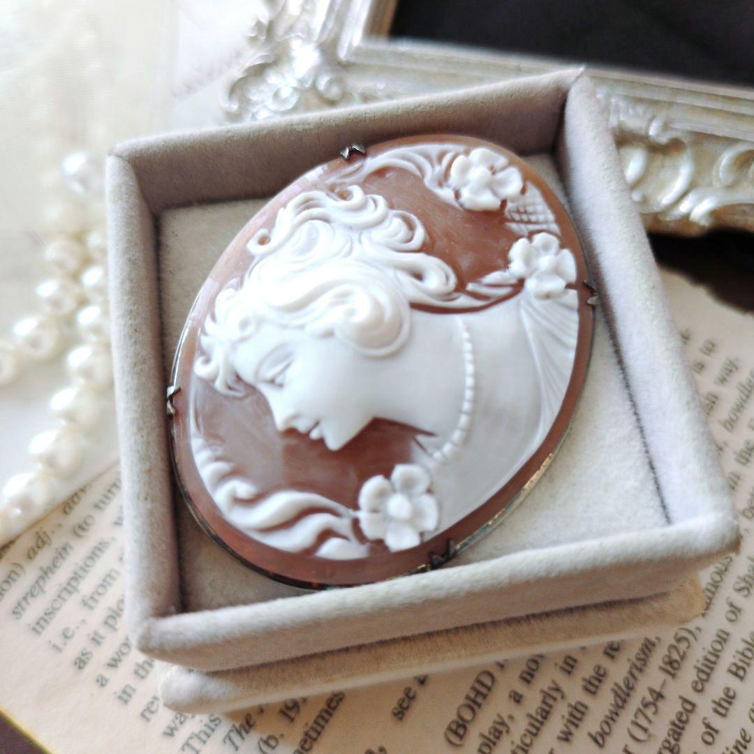 ITALY SILVER900 シェルカメオブローチ 貴婦人 楕円形 ペンダント