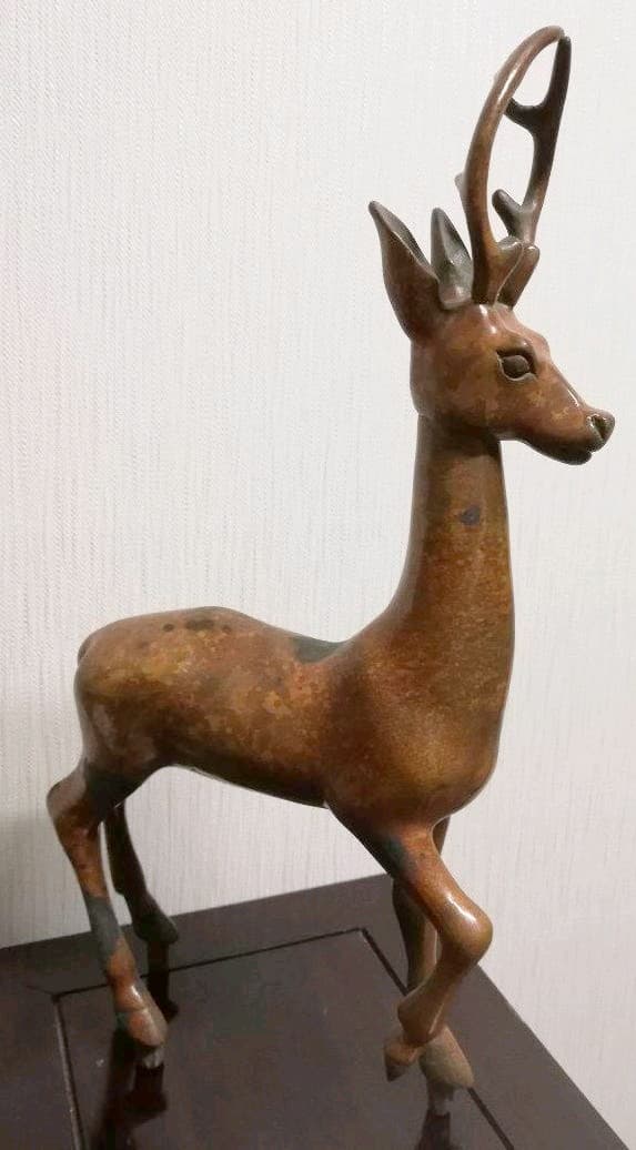 斑銅　工芸品　鹿　置物　一品物