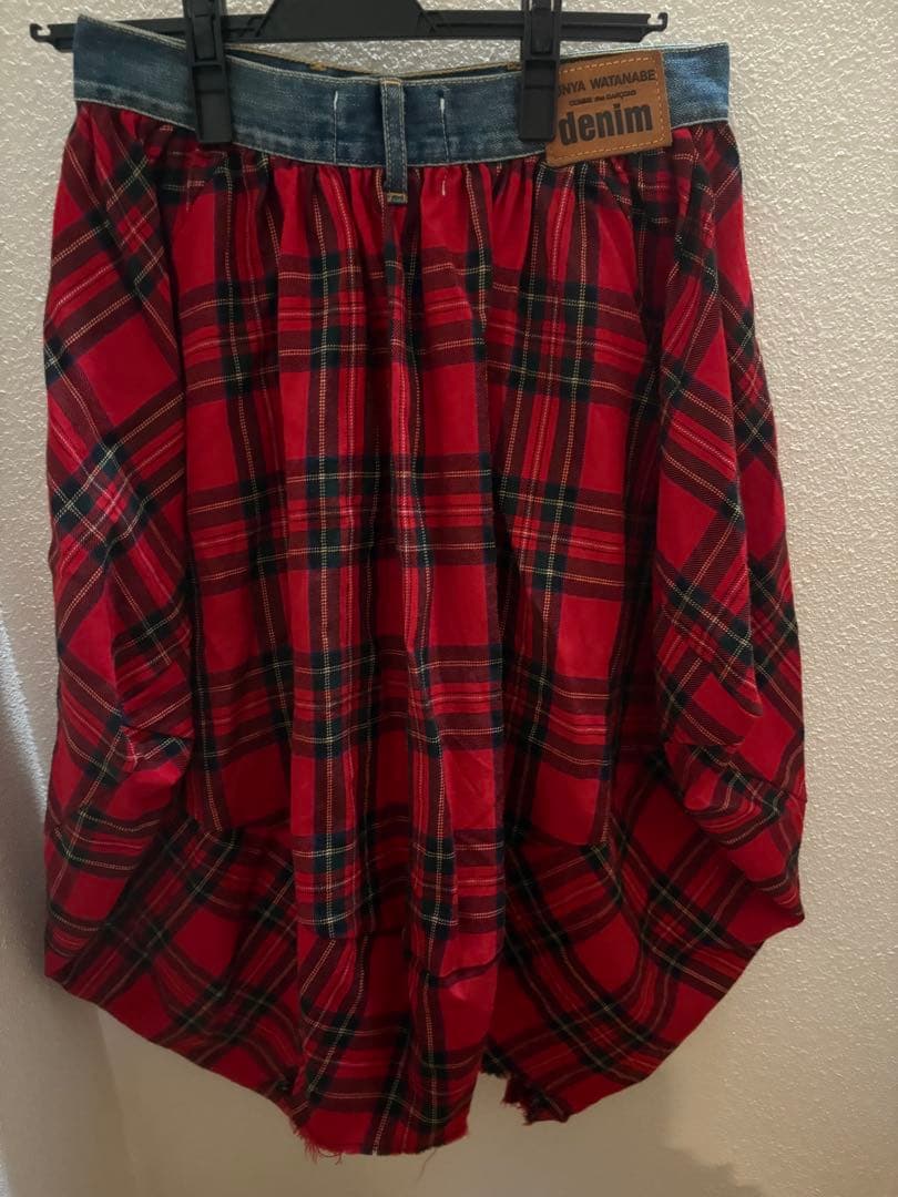 ジュンヤワタナベ　デニム　チェック　スカート 再構築　リメイク　バルーン