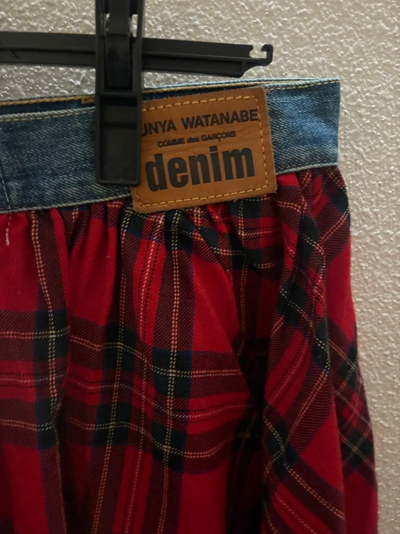ジュンヤワタナベ　デニム　チェック　スカート 再構築　リメイク　バルーン