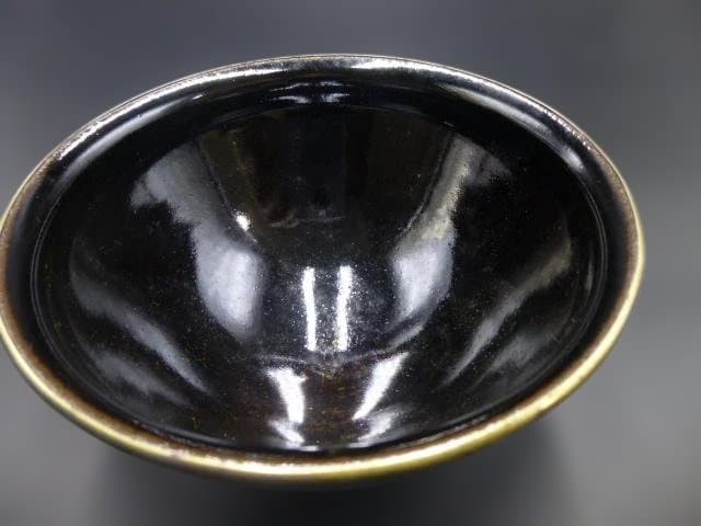 近代陶芸の巨匠　板谷波山　天目茶碗／共箱・共布／覆輪／仕覆