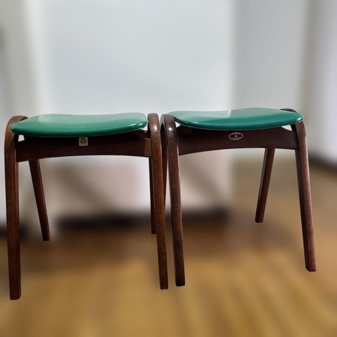 剣持勇　秋田木工　スツール　椅子　緑　2脚セット　スタッキングスツール　チェア