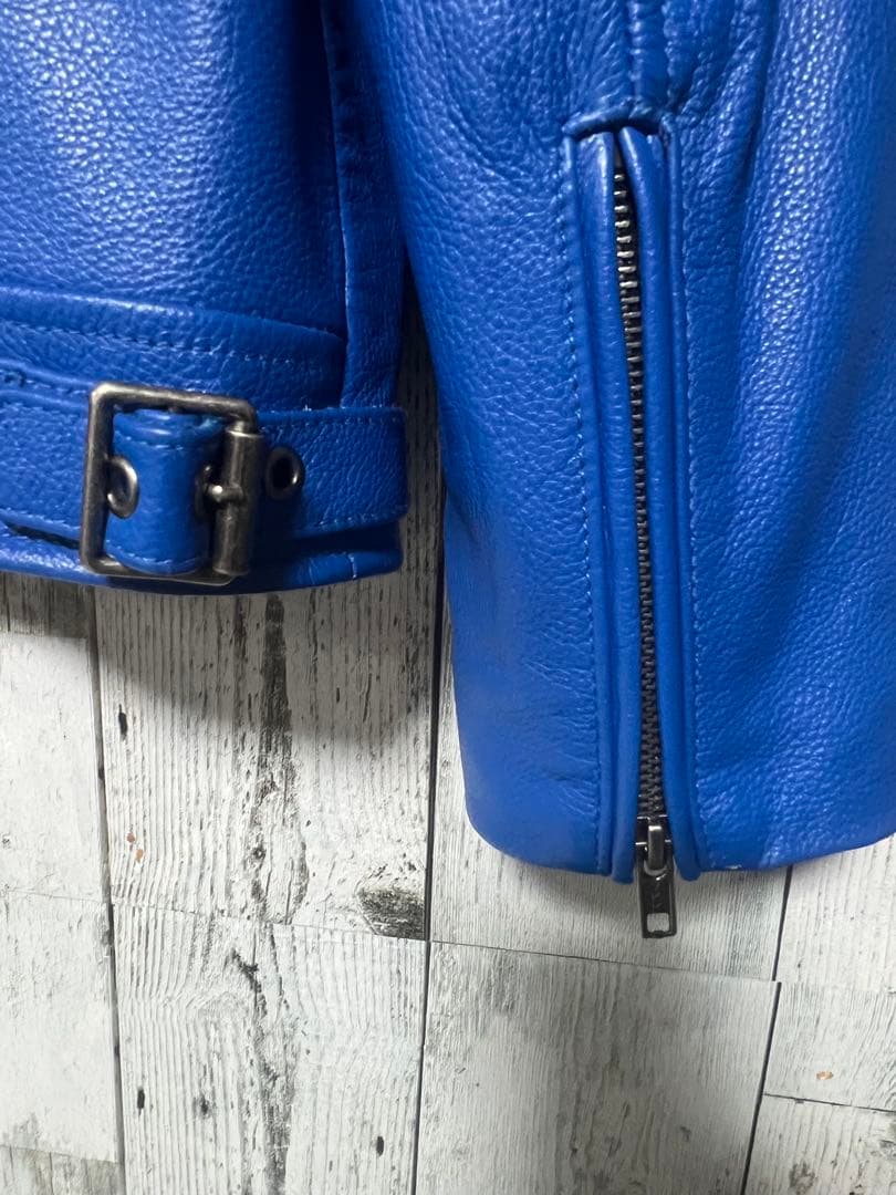 極限定 FORTIME ライダース レザージャケット シングル 青 2XLサイズ