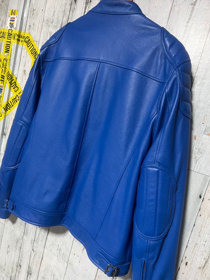 極限定 FORTIME ライダース レザージャケット シングル 青 2XLサイズ