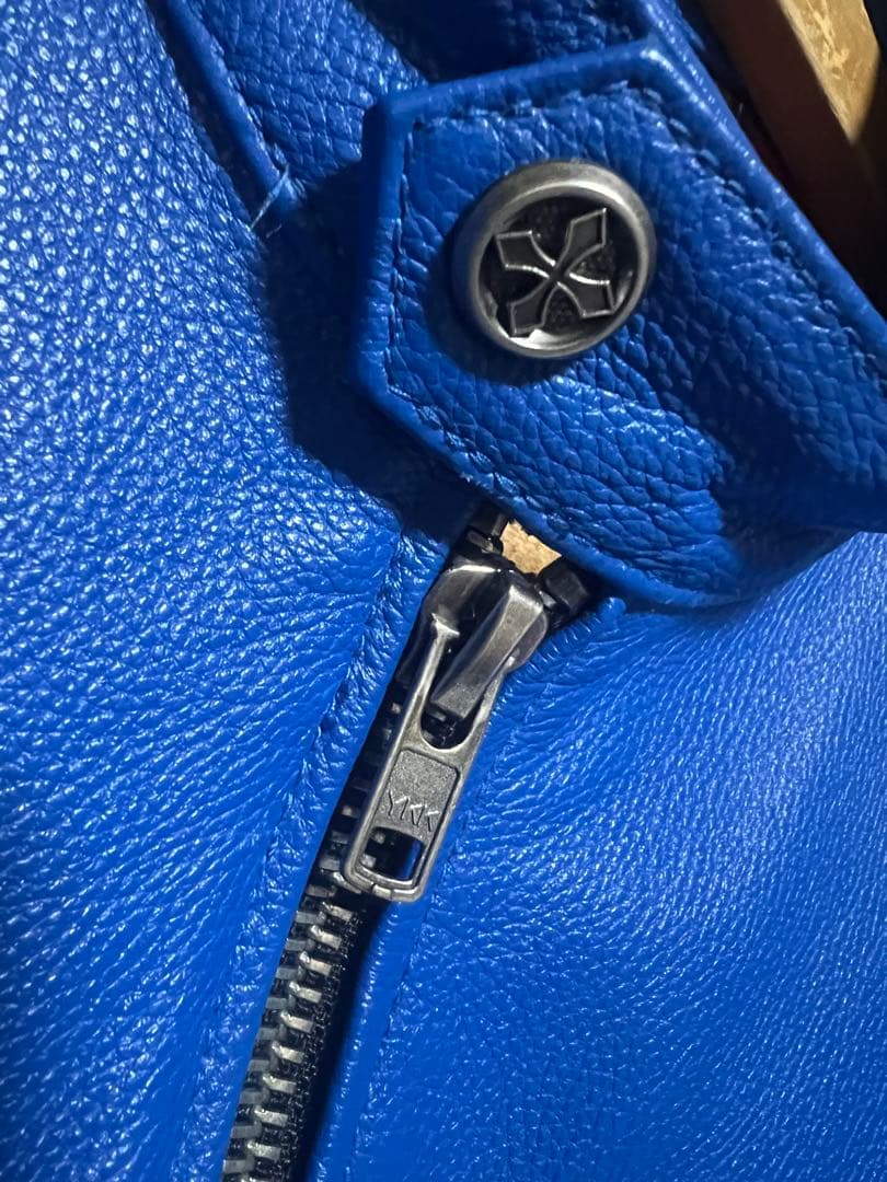 極限定 FORTIME ライダース レザージャケット シングル 青 2XLサイズ