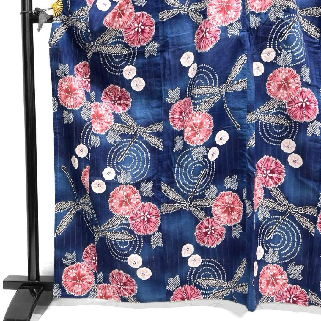 浴衣　綿絽　蜻蛉　朝顔　桜　鹿の子　水波紋　着物　074a d