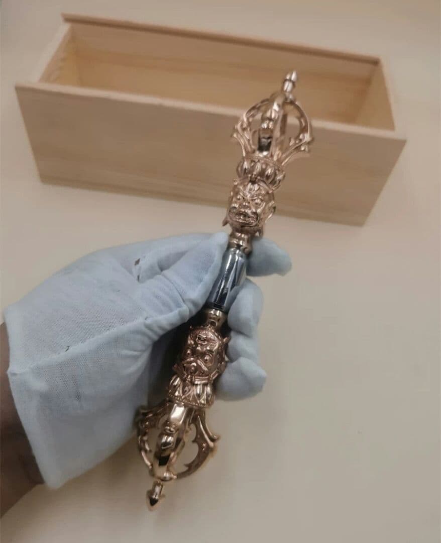 仏教美術 法器 烏枢沙摩明王 五鈷杵 金剛杵 紫銅製 鉄製 密教 法具 23cm