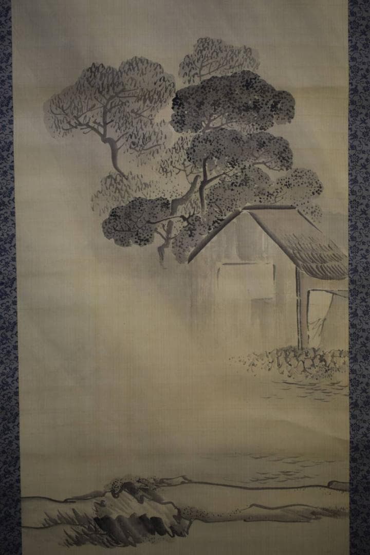 /岡本豊彦/山水小屋図/雨中水辺図/布袋屋掛軸HJ-533