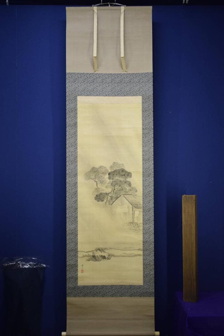 /岡本豊彦/山水小屋図/雨中水辺図/布袋屋掛軸HJ-533