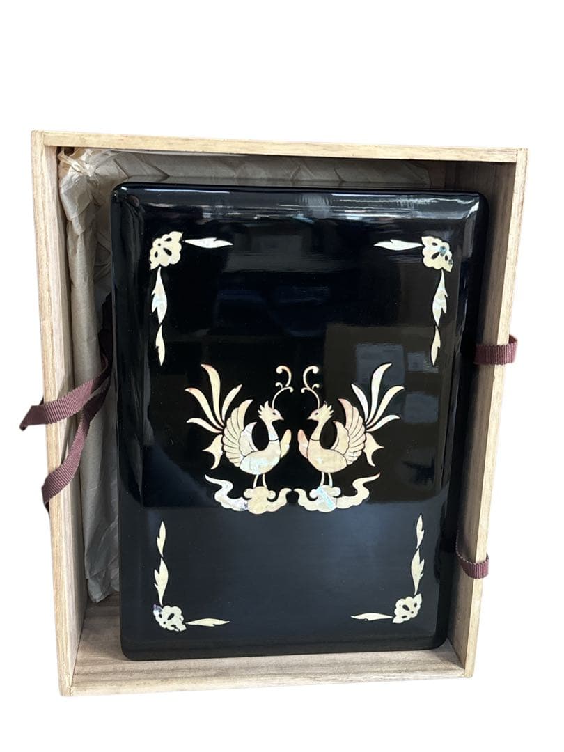 輪島塗　天平柄鳳凰図文様・螺鈿細工硯箱 共は箱