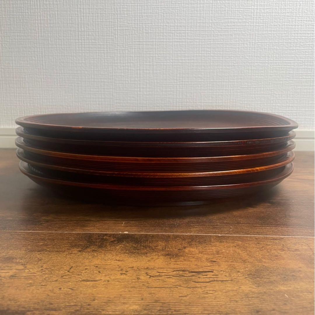 木製漆器　丸盆5客　36cm 独楽盆　お盆