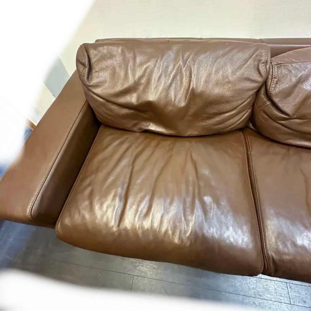 ２月2日まで、その後処分予定。送料込み　無印良品ブラウンレザー二人掛けソファ