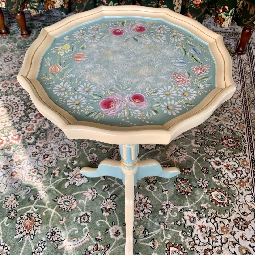 アッセンデルフト トールペイント ミニテーブル 花台 薔薇 木製 ワインテーブル