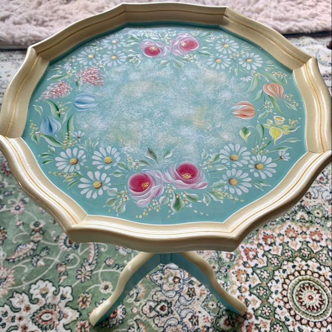 アッセンデルフト トールペイント ミニテーブル 花台 薔薇 木製 ワインテーブル