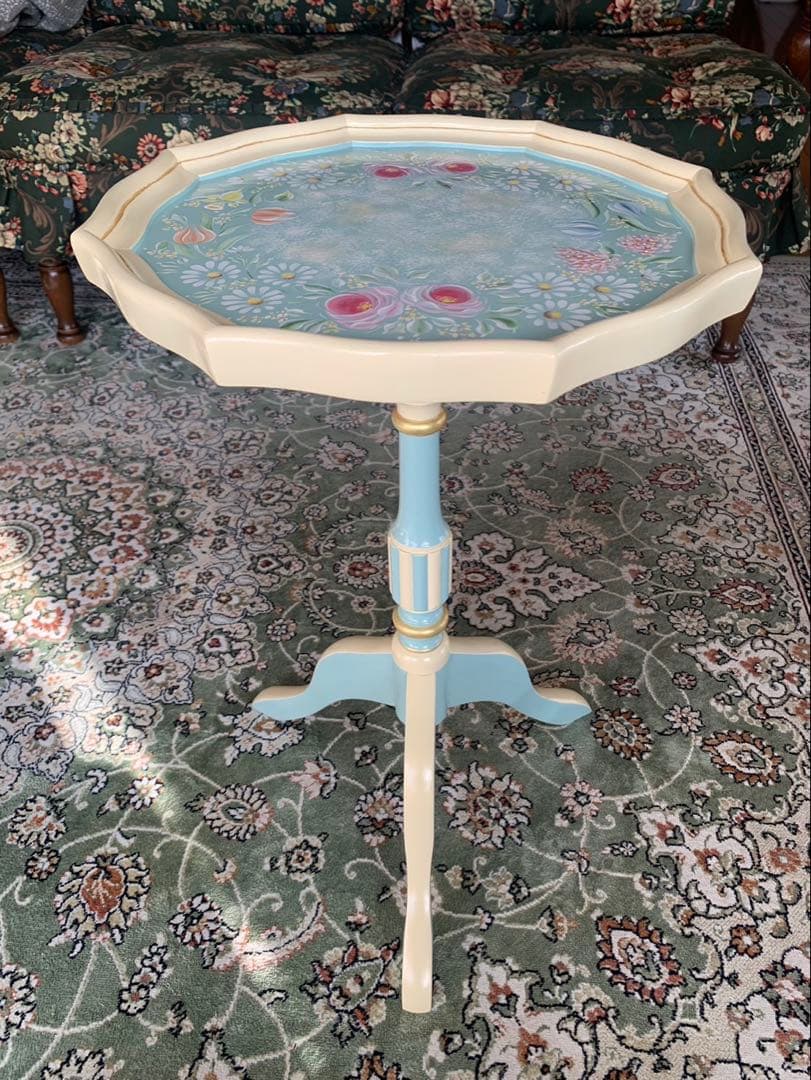 アッセンデルフト トールペイント ミニテーブル 花台 薔薇 木製 ワインテーブル