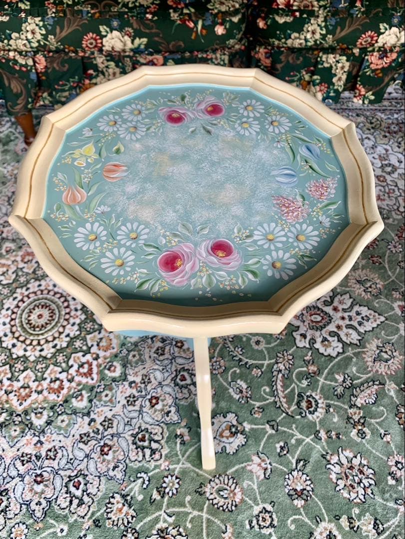 アッセンデルフト トールペイント ミニテーブル 花台 薔薇 木製 ワインテーブル