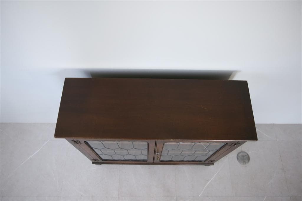 英国アンティーク木製ブックケースキャビネット/本棚/食器棚/飾り棚(91-28)