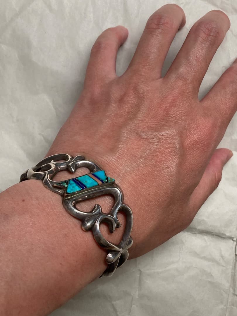 刻印 インディアン F.L.BEGAY インレイ ターコイズ シルバー バングル