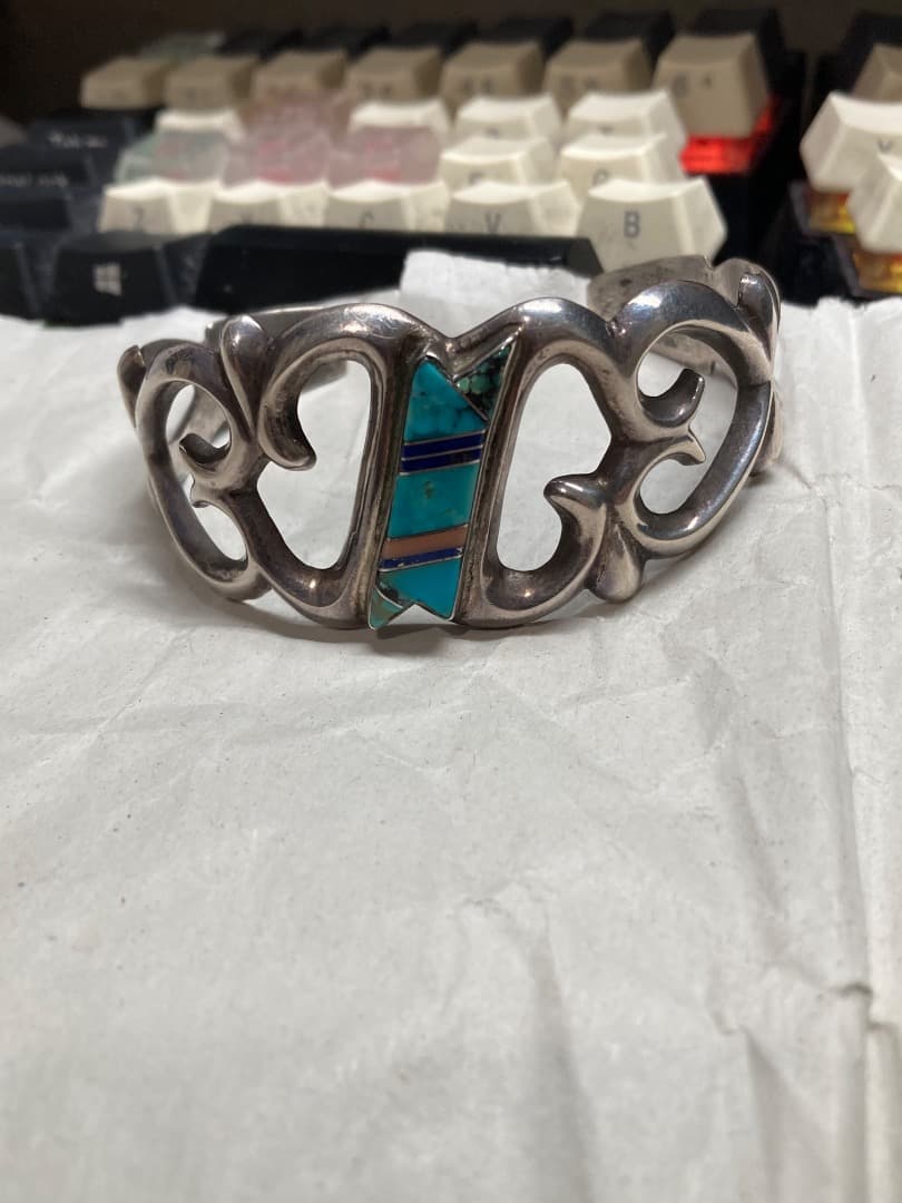 刻印 インディアン F.L.BEGAY インレイ ターコイズ シルバー バングル