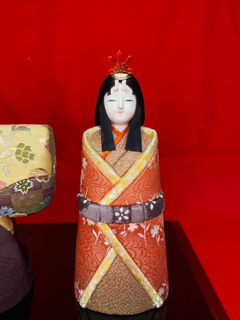 真多呂作　東京久月監製　木目込み人形　光栄立雛ガラスケース入
