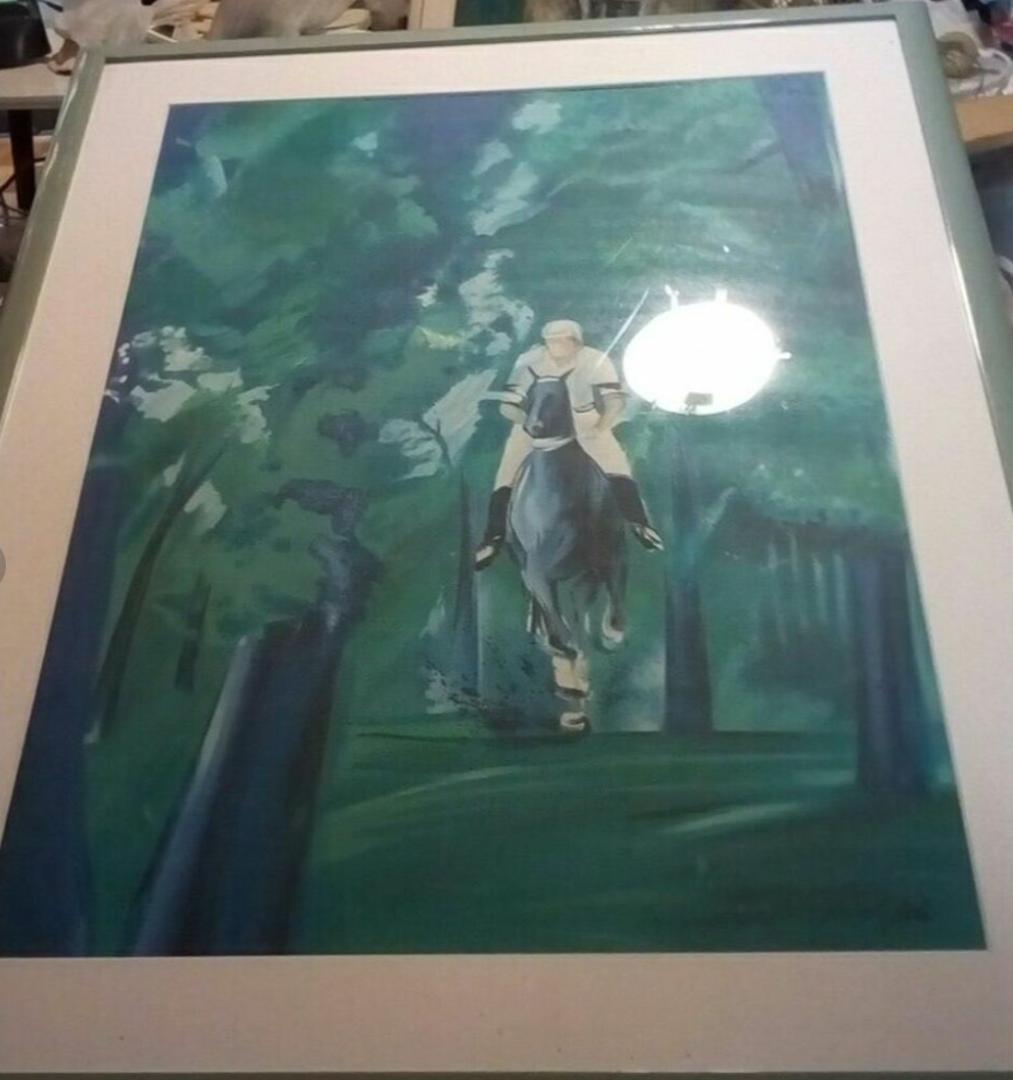 ビクトールスパン真作油彩乗馬20号鑑定二度した真作肉筆鑑定