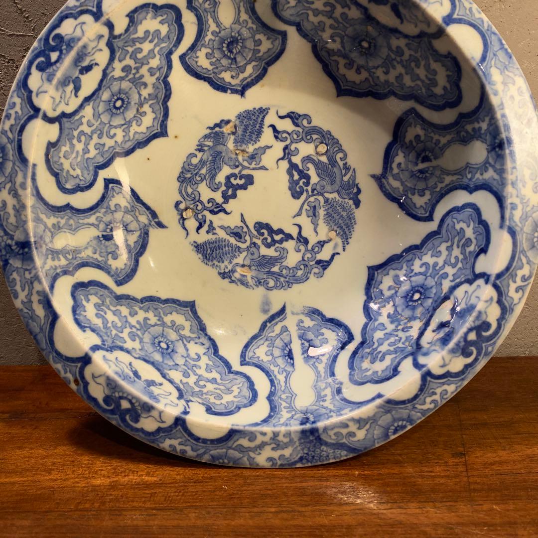 珍品 古伊万里 鳳凰大深鉢 隠れキリシタン 染め付け 26.5cm 骨董品